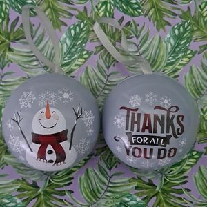 Christmas Ornament Snowman Round Metal & Holiday Gift Box. Candy Not Included!